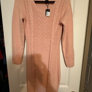 Chic Long Sleeve blush Pink/peach Knit sweater Dress